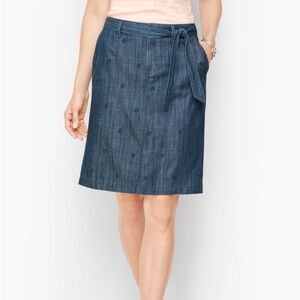 Talbots Dark Blue Denim A-Line Skirt with embellishment and Waist Tie Belt